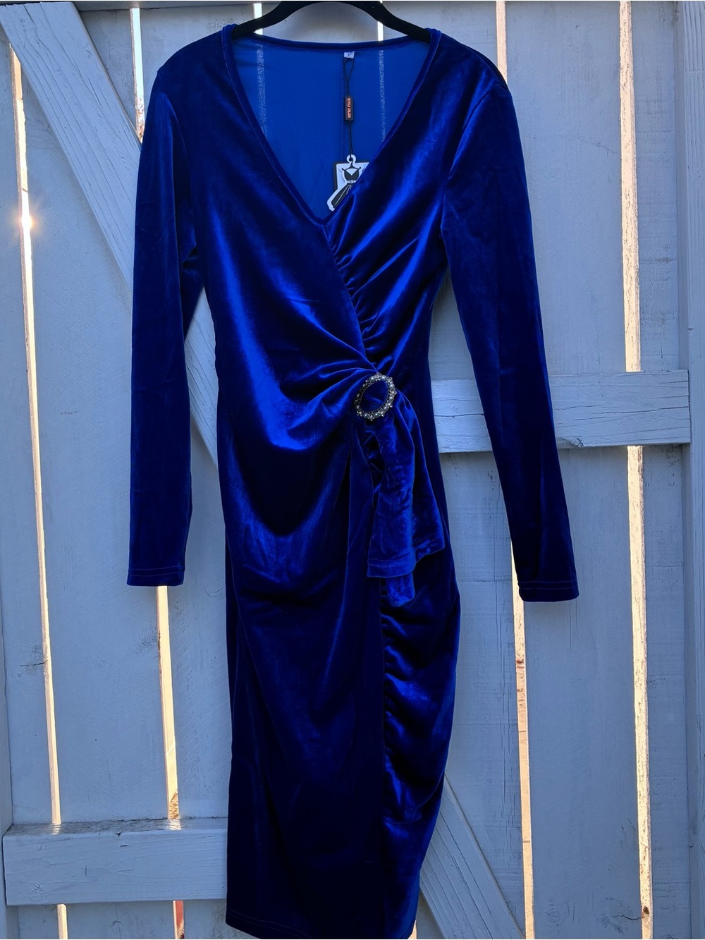 Retro Stage Women’s Dress Sheath Velvet Blue Pinup Glam Long Sleeve NWT Sz S